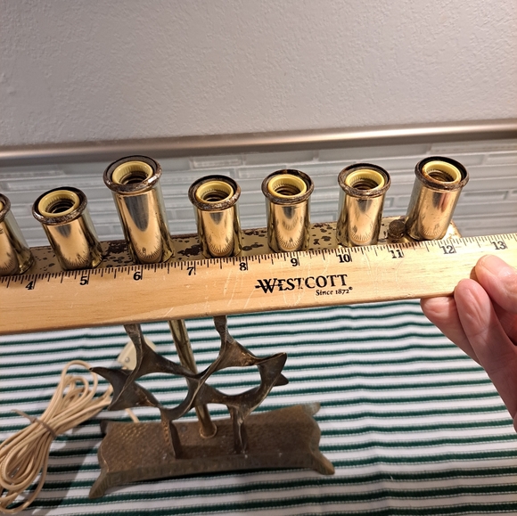 Vtg Brass Electric Menorah with Star of David 12.5" wide by 10.5" tall - Picture 7 of 16